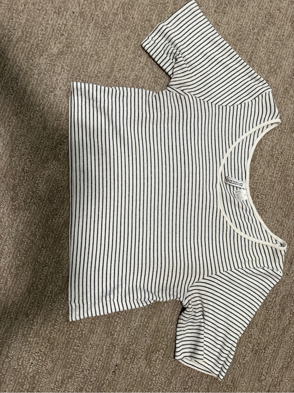 White and Black Striped Scoop Neck Cropped Tee